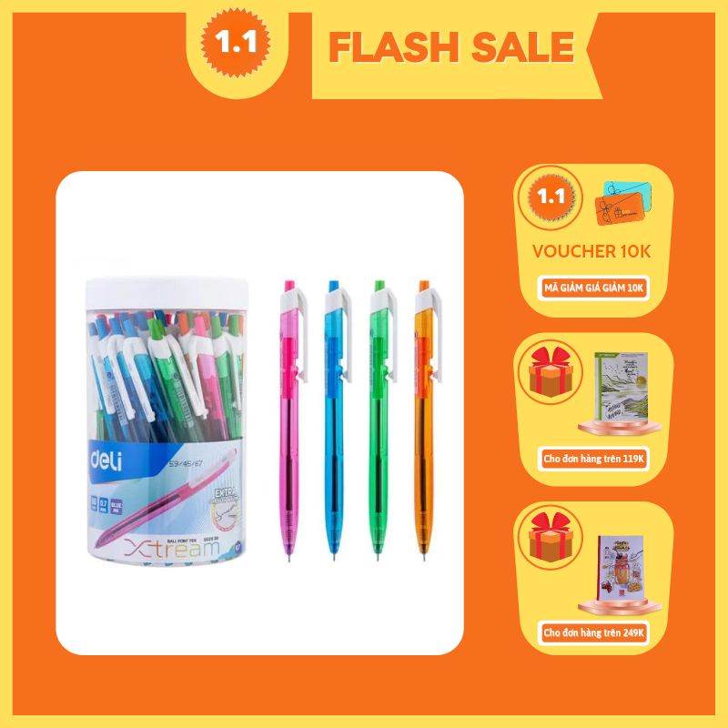 Hộp 50 bút bi dầu Deli - 0.7mm đầu bấm