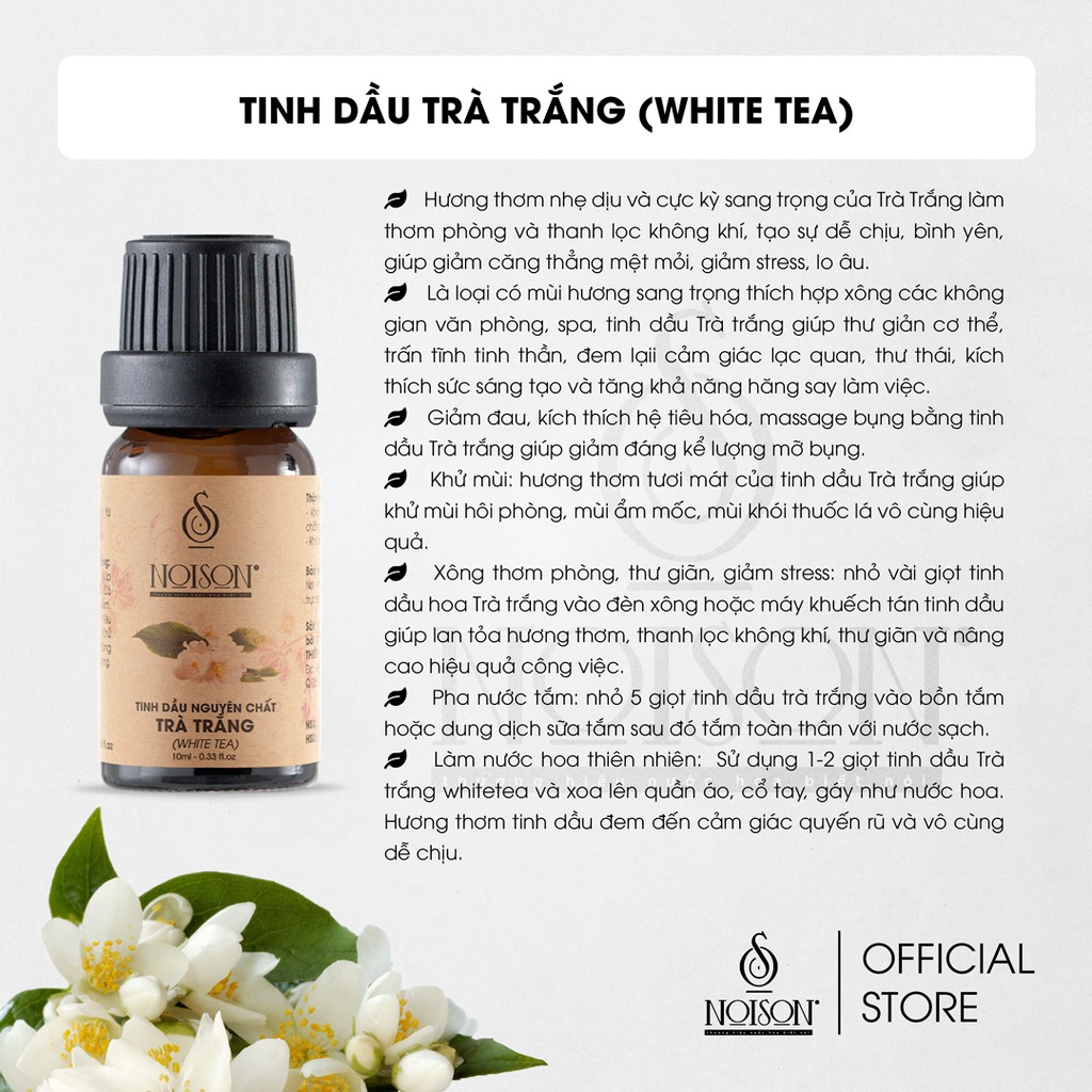 Tinh dầu Trà Trắng Noison 500ML | White Tea Essential Oil | Nhập khẩu Ấn Độ