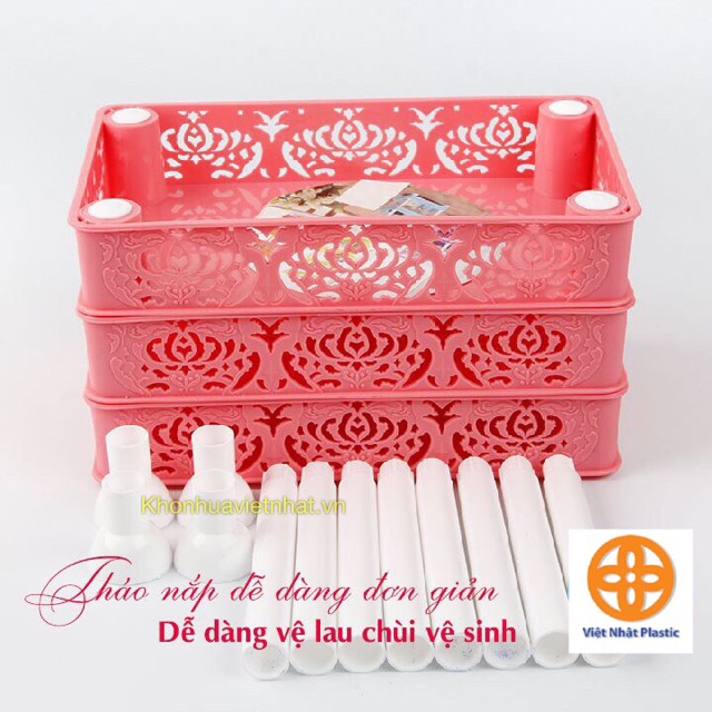 Kệ chữ nhật hoa 2 tầng, 3 tầng nhựa Việt Nhật đa năng, kệ phòng tắm, nhà bếp đựng gia vị, chén bát