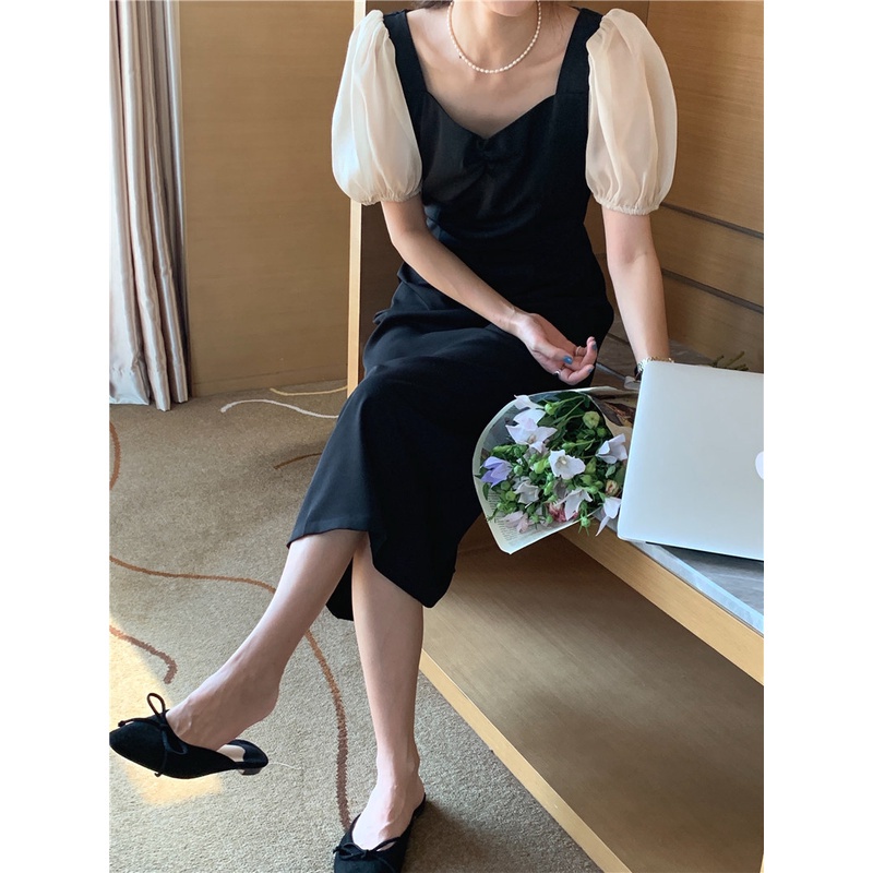 Đầm Dài Tay Phồng Cổ Vuông Phong Cách Hàn Quốc Mới 44761