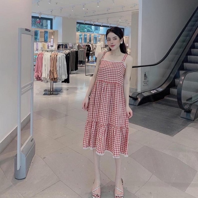 Váy 2 dây kẻ caro MVB074