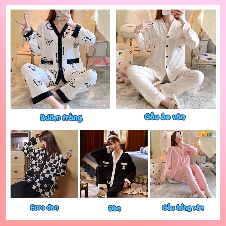 Đồ bộ nữ pijama mặc nhà dài tay dễ thương bigsize cao cấp chất cotton len tăm mềm mịn PJMDAI07