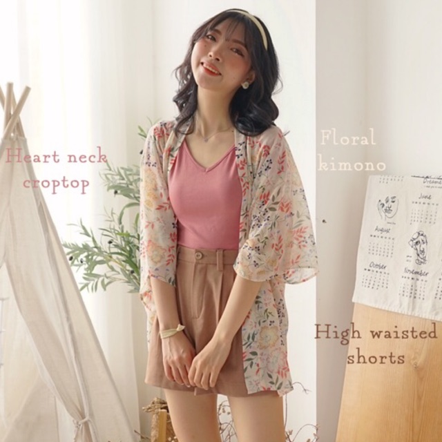 Áo Kimono Hoa kem hoa lá, áo khoác mỏng