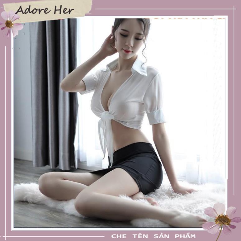 Bộ đồ ngủ nữ cosplay sexy tiếp viên gợi cảm, thư kí dam dang, áo croptop + váy ngủ bó sát TK003 -  - Hà Nội  - ADORE HER