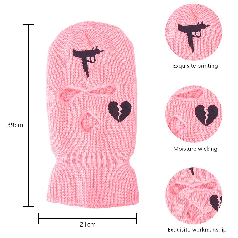 Mũ Len Kèm Mặt Nạ 3 Lỗ Màu Đen Giữ Ấm Mùa Đông Phong Cách Hip Hop Thời Trang Unisex