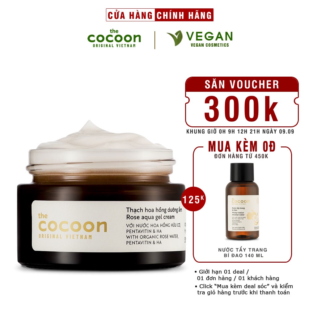 Thạch hoa hồng dưỡng ẩm COCOON 30ml kem dưỡng ẩm thuần chay