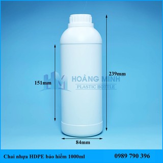 Chai Nhựa HDPE Trắng Nắp Vặn Bảo Hiểm 1000ml Loại dày