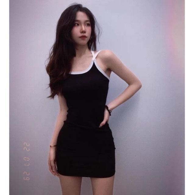 Váy body nữ, đầm body sexy 4 dây đan chéo sau lưng dáng ngắn màu đen hàng order Taobao nhà Oanhdilys
