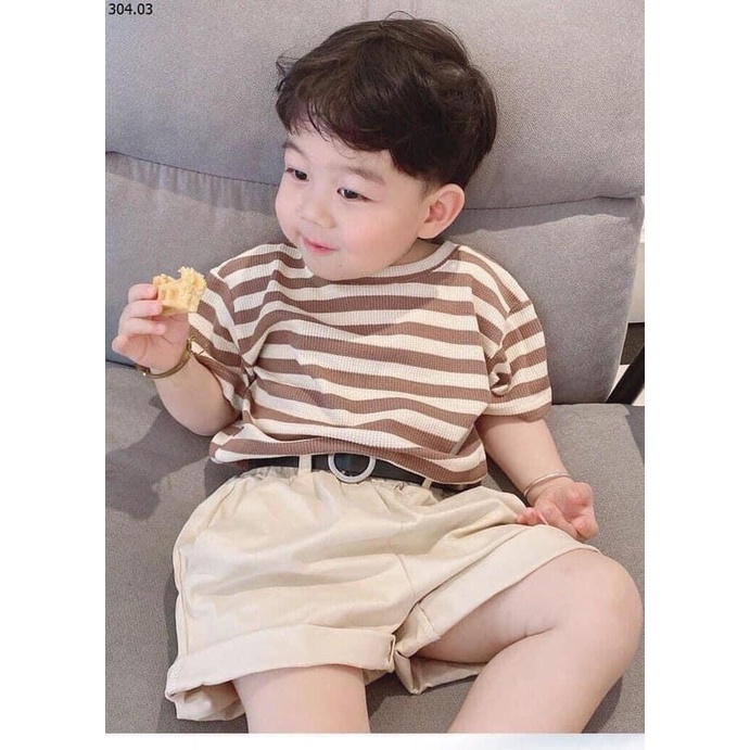 Set áo cotton kẻ ngang và quần Kaki( không kèm thắt lưng ) XHN878