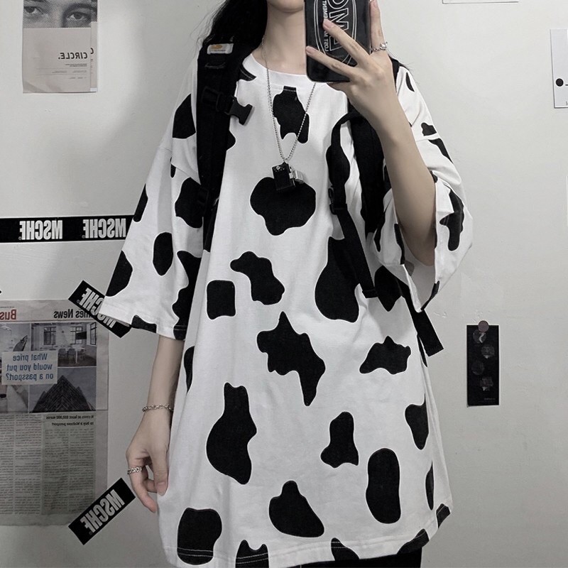 Áo Phông Bò Sữa Unisex 🍉FREESHIP 🍉Áo Thun Nam Nữ Dáng Rộng Trùm Mông Tay Lỡ,áo phông tay lỡ unisex form áo rộng nam nữ