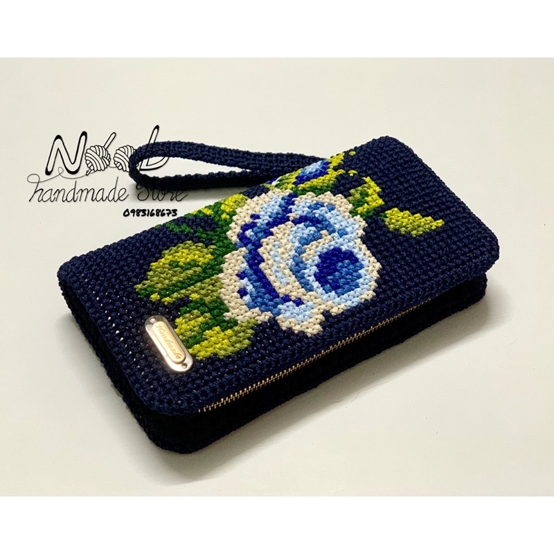 Thành phẩm và set phụ kiện làm ví cầm tay đan móc len handmade