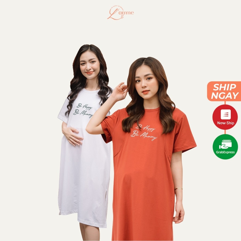 [Mã LTP50 giảm 50000 đơn 150000] Đầm bầu mặc nhà Mommy Dress chất cotton mềm mát, có chỗ cho em bé tuti kín đáo by LAMME