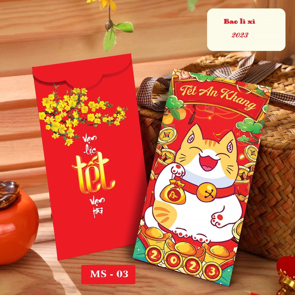50-100 Bao lì xì lixi tết Quý Mão 2023- mèo thần tài