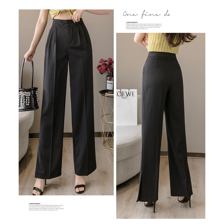 Quần ống rộng suông culottes khóa trước vải nhiều màu xuông dài, lưng cao kiều nữ Hàn Quốc