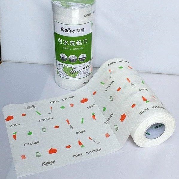Cuộn Giấy 25cm Lau Bếp, Cuộn giấy lau nhà bếp đa năng 50 tờ màu trắng có thể giặt được, Cuộn Khăn Giấy Bếp
