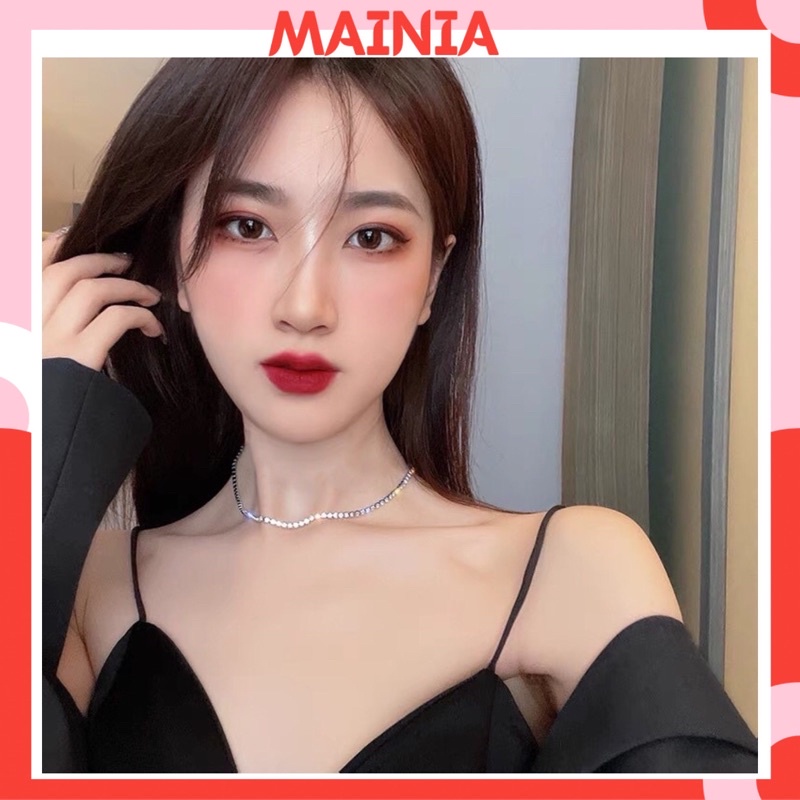 [Sáng Đẹp] Choker Dây Chuyền Vòng Cổ Hợp Kim Màu Bạc Đính Đá Đơn Giản Sang Chảnh Thanh Lịch Mainia Shop