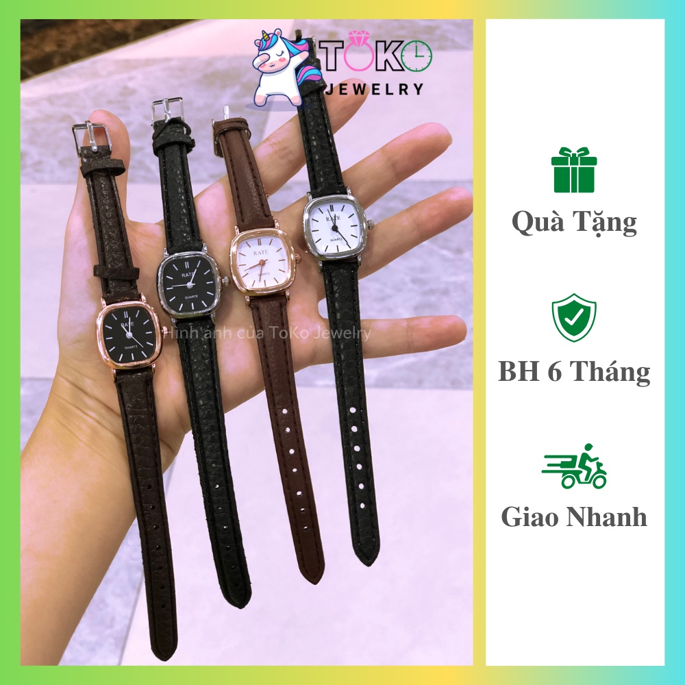 Đồng hồ nữ, đồng hồ dây da mặt vuông bo tròn RATE nhỏ nhắn xinh xắn cho các nàng tuổi teen