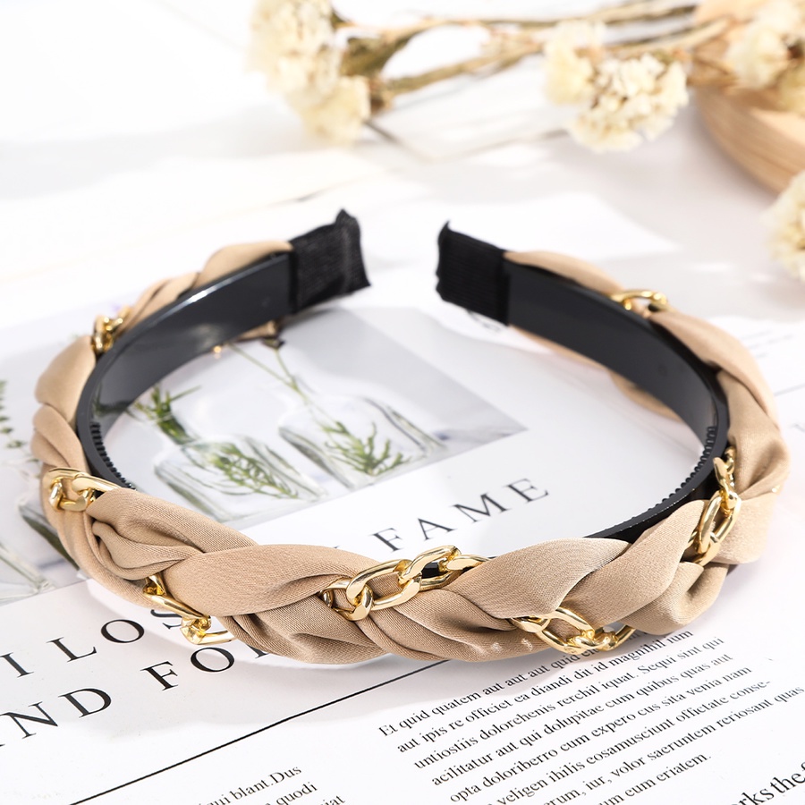 Băng đô cài tóc phối chuỗi dây kim loại màu trơn phong cách Hàn Quốc thời trang