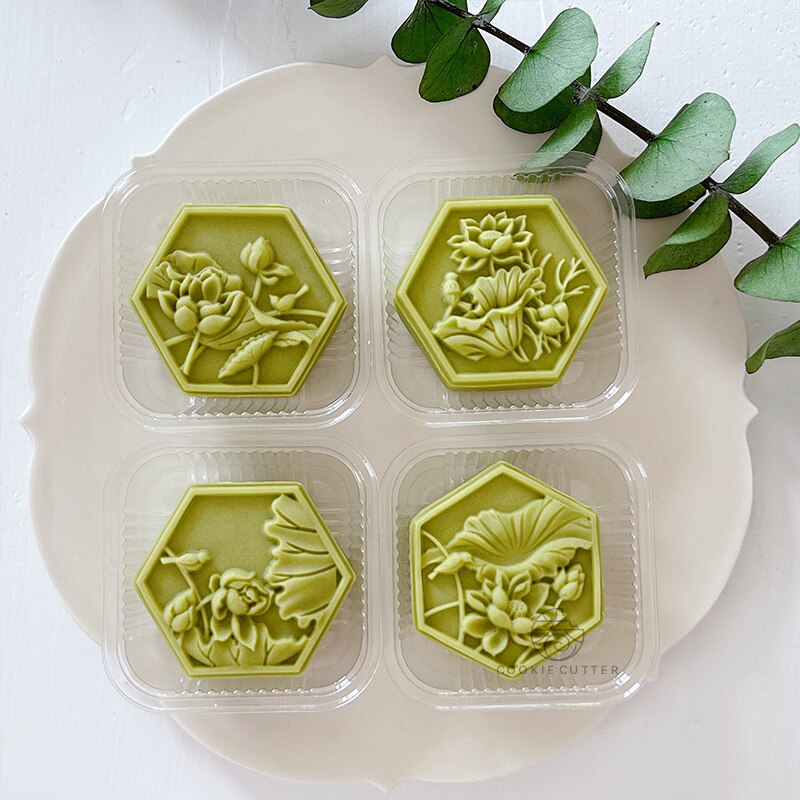 Bộ 4 Khuôn Làm Bánh Trung Thu Hình Lục Giác 50-63g
