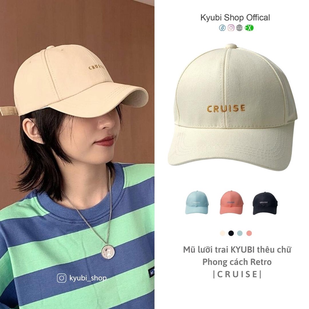 Nón mũ lưỡi trai ulzzang - Nón kết lưỡi chai thêu chữ KYUBI phong cách Retro Vintage hàn quốc