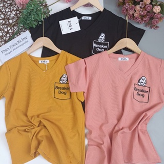 Áo phông in hình cún, Áo thun giấy gạo cổ tim dáng rộng, Chất cotton gạo mịn mát  AT57 - phamtrangredep shop