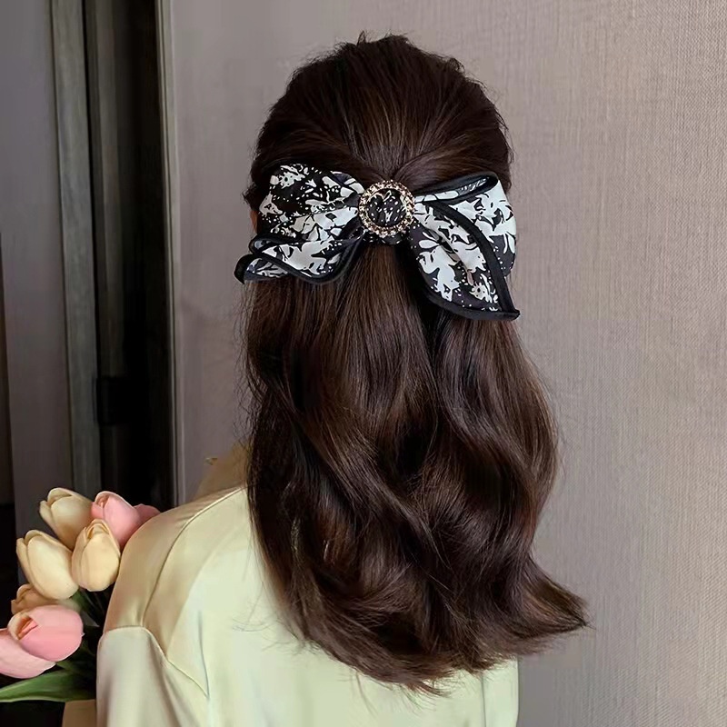 Dây Buộc Tóc Thắt Nơ Đính Đá Kim Cương Phong Cách Hàn Quốc Thanh Lịch Cho Nữ