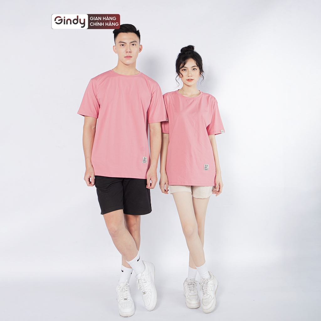 Áo phông cotton thun trơn unisex GINDY nữ tay lỡ cổ tròn form rộng dáng basic thoáng mát, co giãn 4 chiều A038