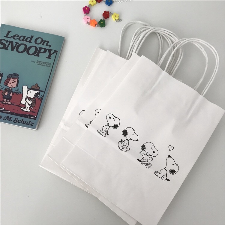 <24h Lô hàng>W&G Cartoon Snoopy mua sắm đơn giản và tiện lợi túi giấy kraft trắng