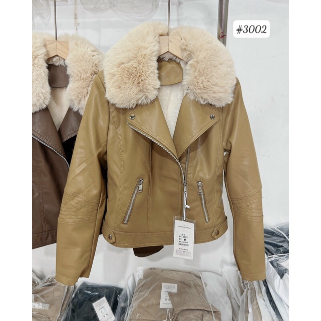 Áo khoác da trần lông bên trong  cổ lông tháo rời hàng QCL1