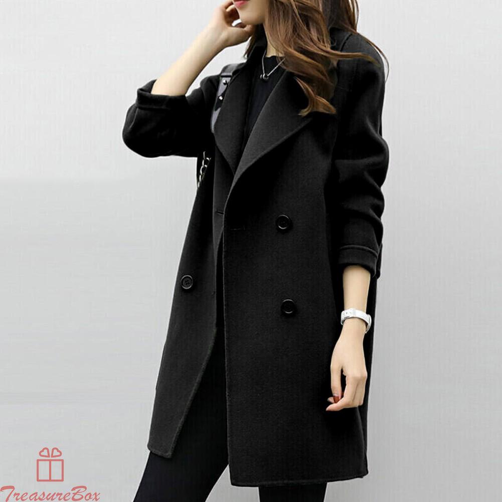 1 X Ladies Overcoat Woolen Trench Coat Winter Womens Long Warm-Jacket Outwear ~