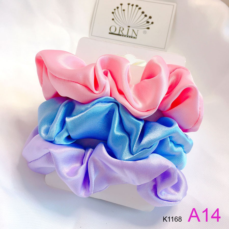 Set 3 buộc tóc, dây cột tóc scrunchies phi bóng nhiều màu Orin K1168