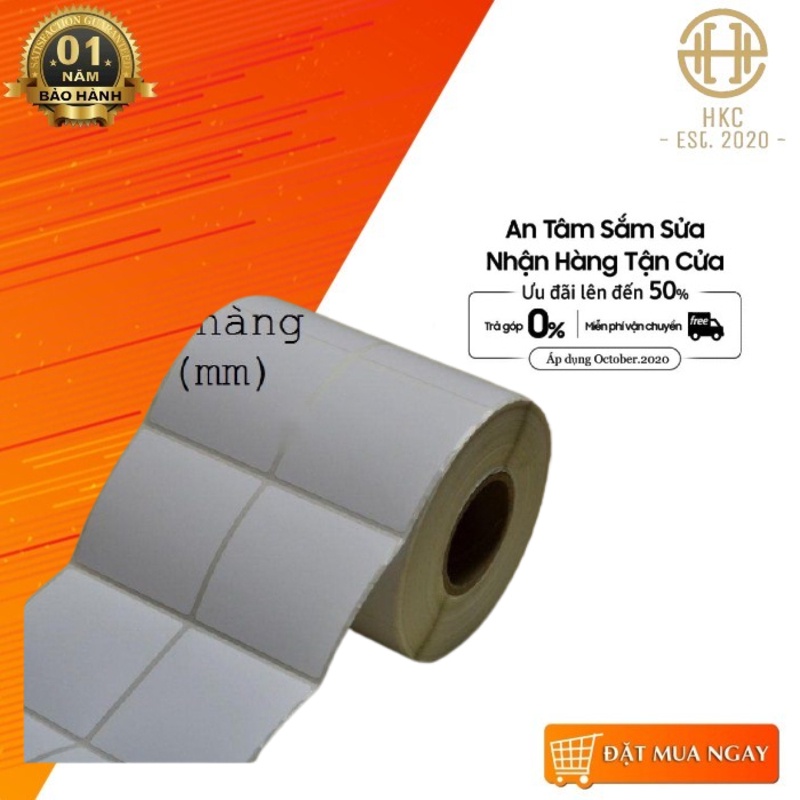 [Rẻ vô địch] [Chính hãng] giấy in tem khổ 50x50 mm, 2 tem/hàng, cuộn 50m, tem in mực