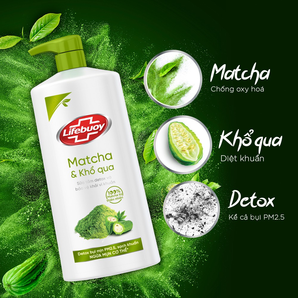 Sữa tắm Detox Lifebuoy - Matcha &amp; Khổ Qua , Than Hoạt Tính, Tràm Trà (200gr - 850gr)