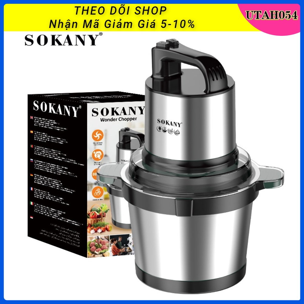 Máy Xay Thịt, Máy Xay Tỏi ớt Rau Củ Đa Năng 4L Hai lớp 4 lưỡi Dao AC 220V SOKANY7028【Utah054】