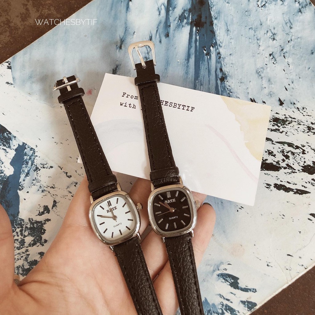 Đồng hồ nữ dây da mặt vuông RATE full black đồng hồ nữ mặt nhỏ chính hãng Watchesbytif size 22mm đẹp giá rẻ chống nước