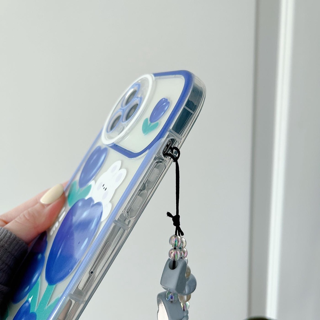 Ốp Điện Thoại Tpu Dẻo Trong Suốt Họa Tiết Hoa Tulip Xanh Dương Kèm Vòng Đeo Tay Cho iPhone 11 12 13Pro Max XS Max X XR 7 8 Plus
