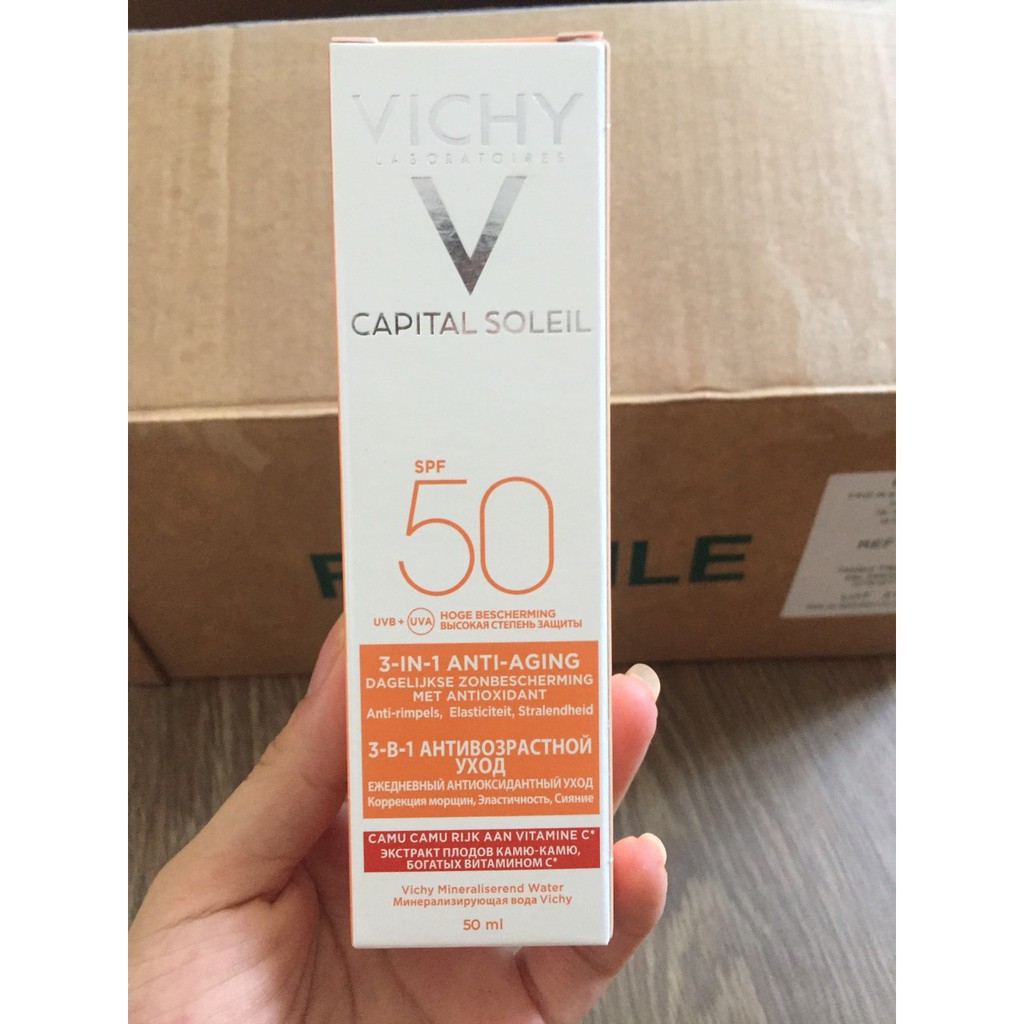 [Mẫu Mới] Vichy Kem Chống Nắng Ngăn Ngừa Lão Hóa Capital Soleil SPF 50 Anti-Ageing 3-in-1 50ml [Chính Hãng]