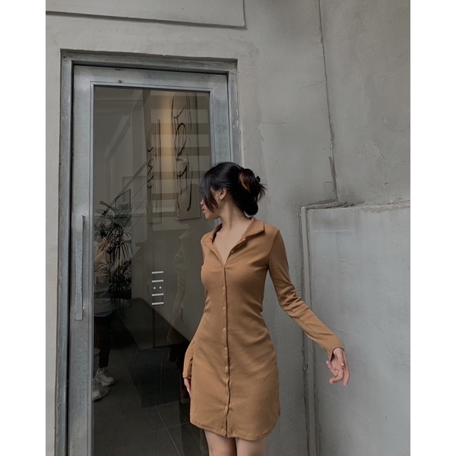 ĐẦM MINI DÀI TAY PHỐI NÚT ( hàng thiết kế có sẵn )
