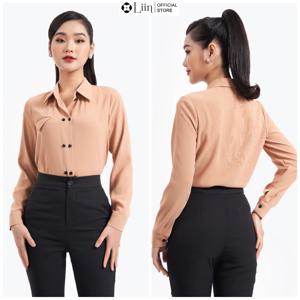 Áo sơ mi dài tay vải đũi màu nâu cúc đôi phong các trẻ trung, thanh lịch Liin Clothing SM4014