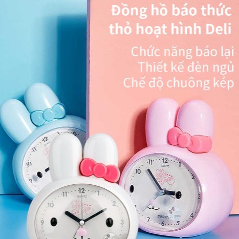 [LIFEMC02BPABAU -10% đơn 250K] Đồng hồ báo thức thỏ hoạt hình Deli - Trắng/ Xanh/ Hồng - 8803