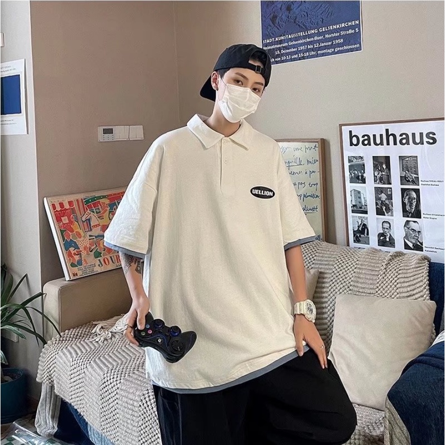 Áo Thun Polo nam Dáng Rộng In Chữ Đơn Giản áo polo nam Thời Trang áo phông polo nam phong cách Hàn Quốc áo thun có cổ Nam Nữ