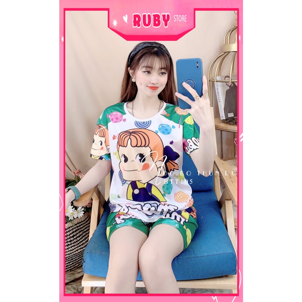 Đồ bộ nữ mặc nhà chất thun mềm mát in hình hoạt hình dễ thương BTT105