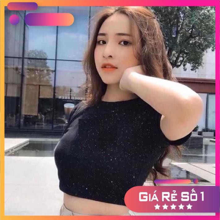 [Sale sốc] Áo Thun Croptop Nhũ Đen Unisex Nữ Uzzlang (ảnh thật)