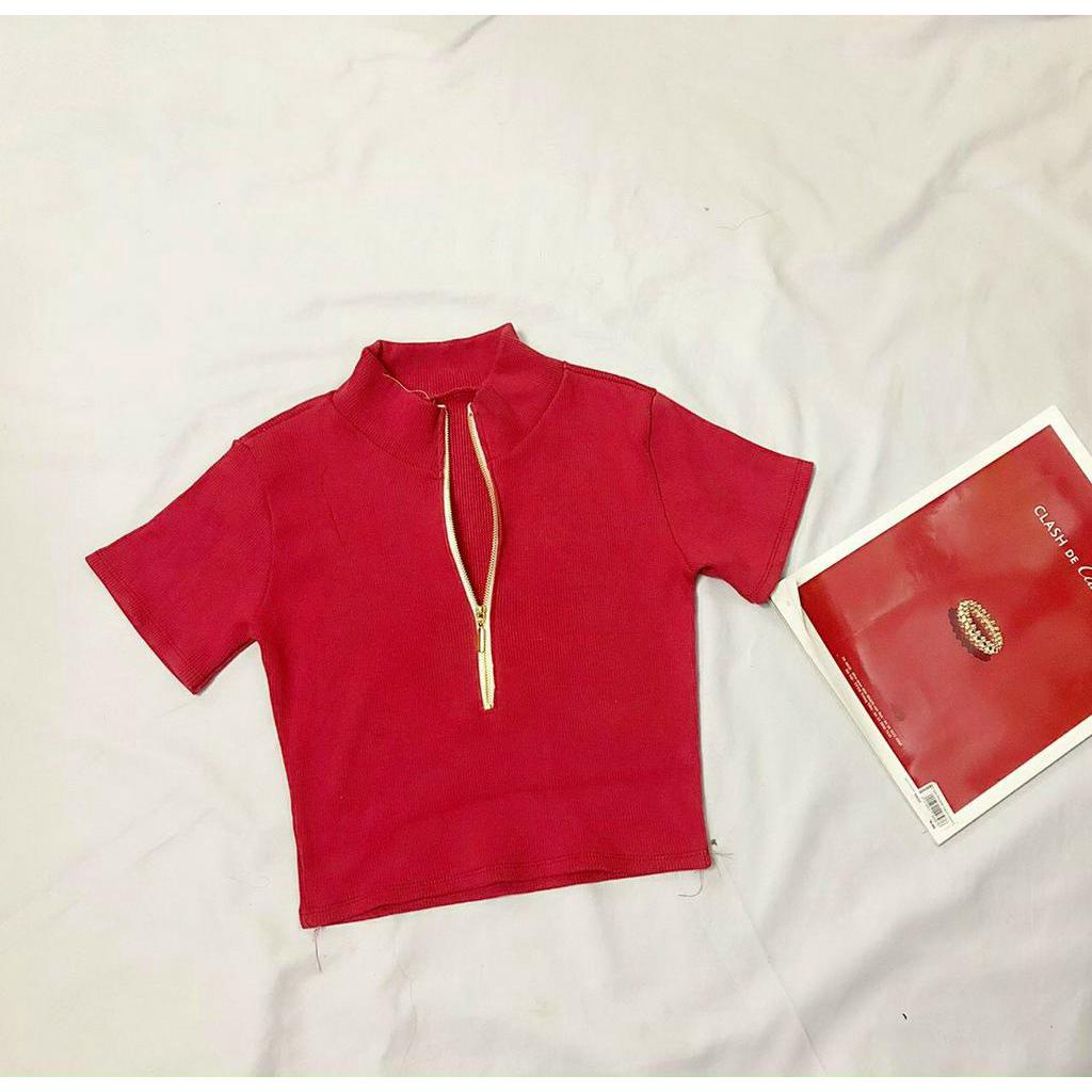 ÁO THUN KIỂU CROPTOP CÓ DÂY KÉO, FORM DƯỚI 45KG