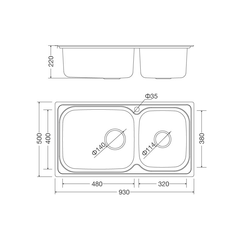 Chậu rửa chén inox Malloca MS 2025 - Ngang 93CM - 2 hộc - Hàng chính hãng