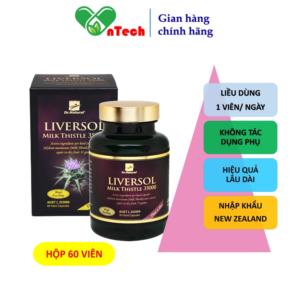 Viên uống bổ gan Dr.Natural LiverSol Milk Thistle Tăng cường chức năng gan mát gan giải độc hạ men gan hộp 60viên