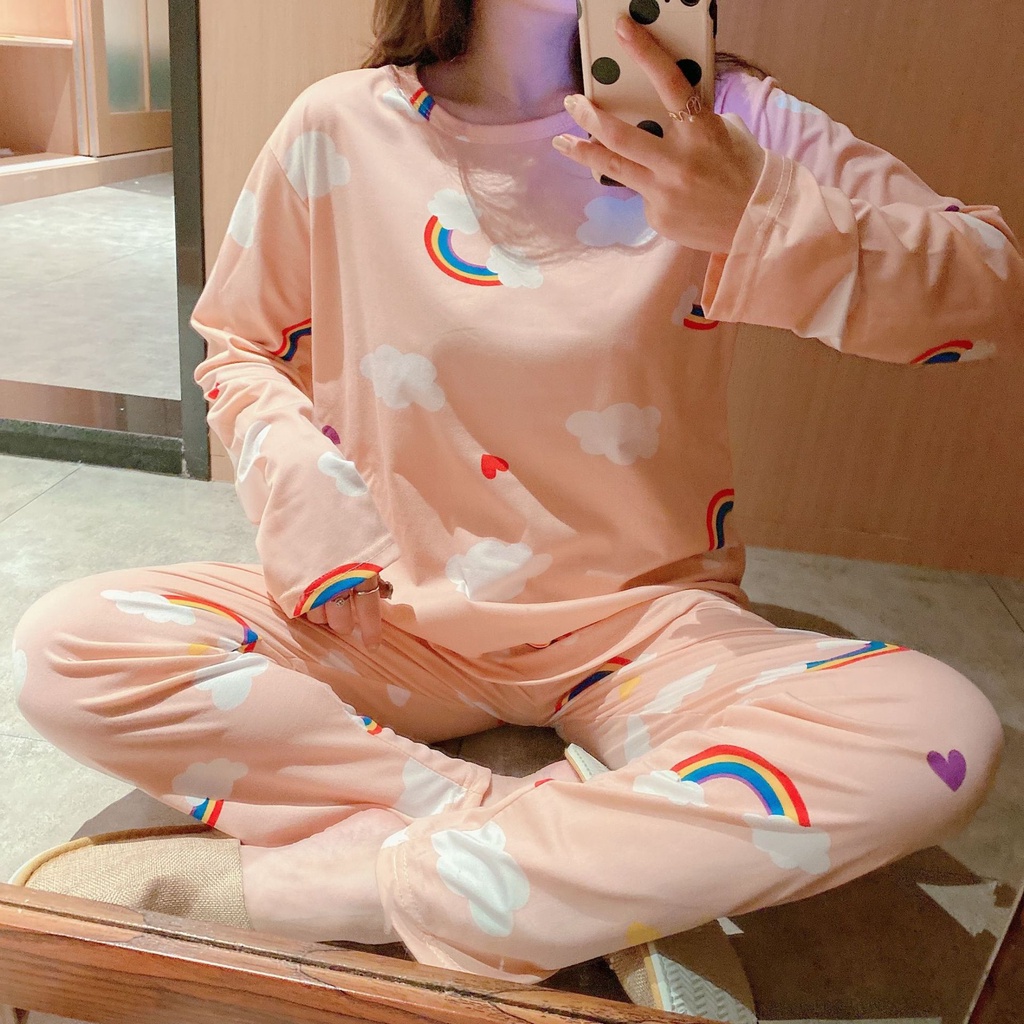 Set đồ ngủ ulzzang họa tiết cầu vồng đám mây DN035 (có ảnh thật)
