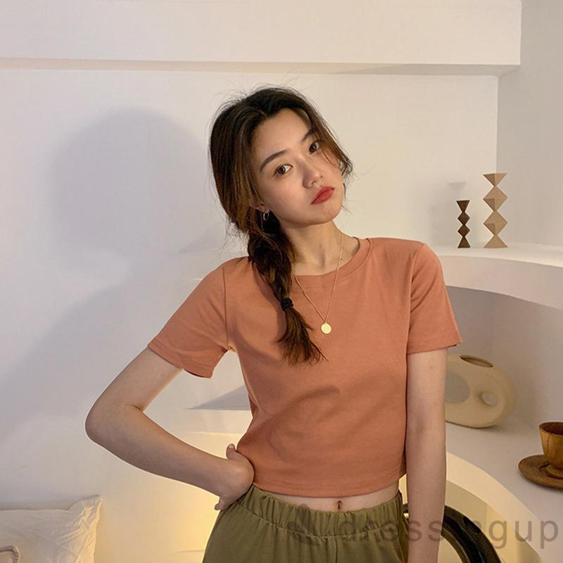 Áo Thun Tay Ngắn Cổ Tròn Màu Sắc Đơn Giản Dành Cho Nữ