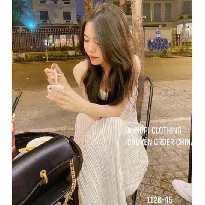 Đầm maxi hai dây dập ly dáng suông rộng tiểu thư hàng 2 lớp siêu xinh, Váy kiểu nữ đi biển sang chảnh rẻ đẹp | BigBuy360 - bigbuy360.vn