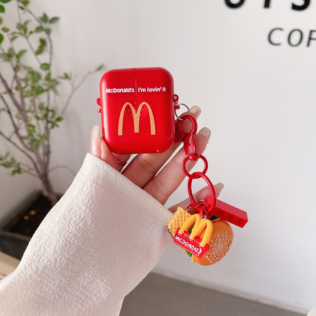 Vỏ Bảo Vệ Hộp Sạc Tai Nghe Bluetooth AirPods 1 2 pro 3 2021 gen3 Bằng PC Cứng Gắn Móc Khóa Hình Mcdonald 'S Màu Đỏ Sáng Tạo